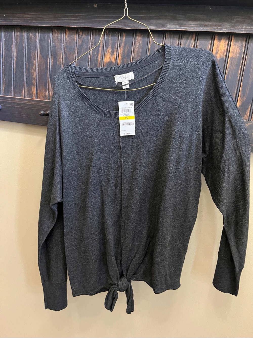 Style & Co. Charcoal Gray Tie-Front Long-Sleeve Top